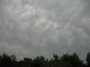 Mammatus clouds -- not very well defined -- ahead of approaching storms Mammatus clouds -- not very well defined -- ahead of approaching storms