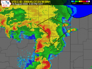 Radar and Severe Thunderstorm Warning Polygon Aug 19 2009